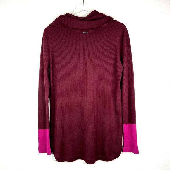 Prana Rochelle Wool Blend Cowl Neck Sweater Color Block Burgundy Pink MEDIUM - Picture 4 of 5